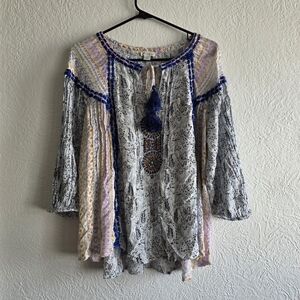 Sundance Multicolor Boho Top with Blue Accents